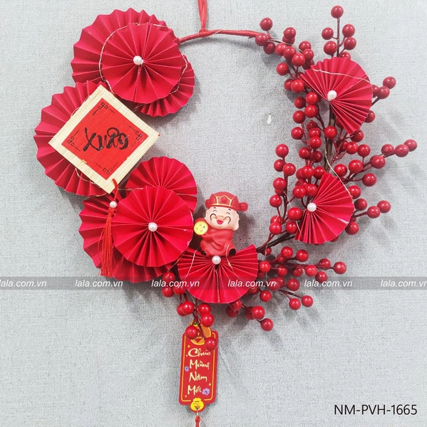 Vòng hoa đào đông treo cửa 40cm trang trí tết mẫu 665