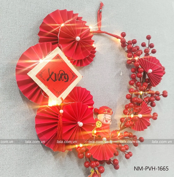 Vòng hoa đào đông treo cửa 40cm trang trí tết mẫu 665