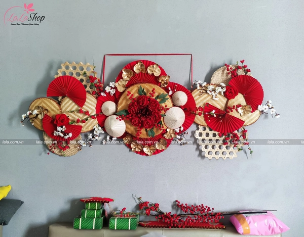 Mẹt tre lớn hoa mẫu đơn trang trí tiểu cảnh tết mẫu 200