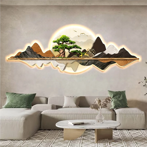 Tranh tráng gương có đèn LED trang trí phòng khách mẫu 278