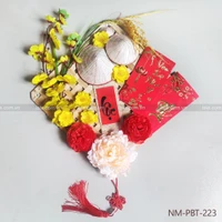 Mẹt chữ lộc bánh tét cành đào hồng trang trí tết mẫu 223