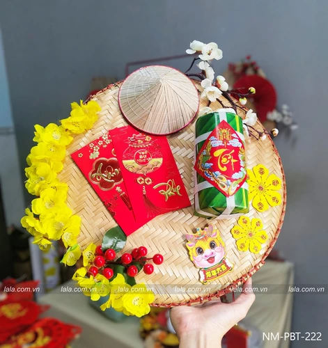 Mẹt tết 40cm chữ phúc bánh tét bao lì xì đỏ trang trí tiểu cảnh đón tết mẫu 222