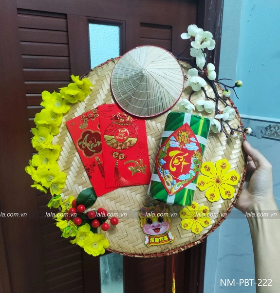 Mẹt tết 45cm chữ phúc bánh tét bao lì xì đỏ trang trí tiểu cảnh đón tết mẫu 222