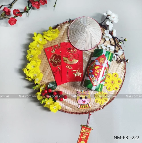 Mẹt tết 40cm chữ phúc bánh tét bao lì xì đỏ trang trí tiểu cảnh đón tết mẫu 222