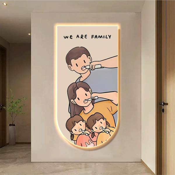 Tranh Đèn Led Tráng Gương UV Treo Tường Gia Đình Nhỏ Hạnh Phúc