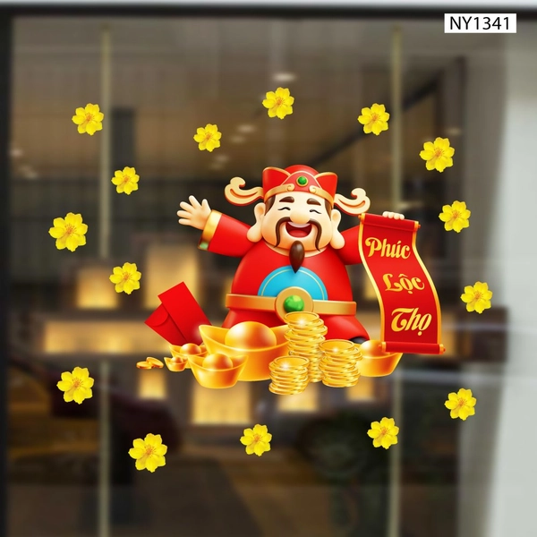 Decal Trang Trí Tết Thần Tài Phúc Lộc Thọ