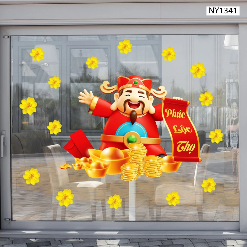 Decal Trang Trí Tết Thần Tài Phúc Lộc Thọ