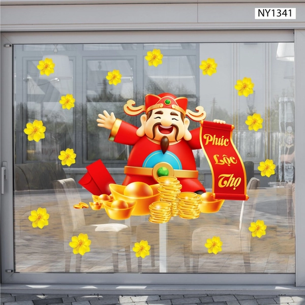 Decal Trang Trí Tết Thần Tài Phúc Lộc Thọ