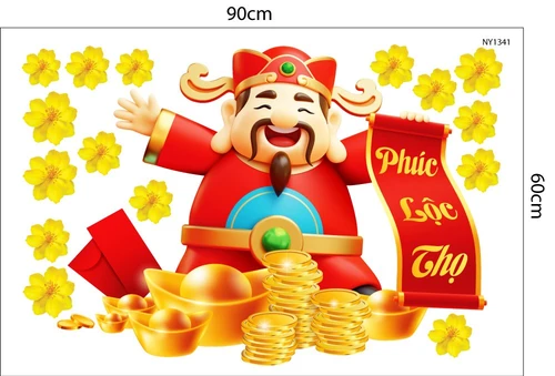 Decal Trang Trí Tết Thần Tài Phúc Lộc Thọ