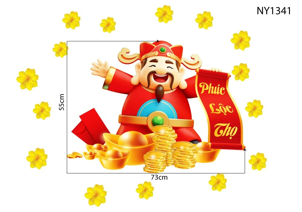 Decal Trang Trí Tết Thần Tài Phúc Lộc Thọ