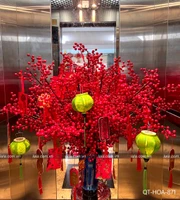 Bình hoa đào đông đỏ lồng đèn vàng để bàn trang trí tết mẫu 871