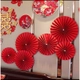 Set 6 quạt giấy đỏ đính ngọc trai trang trí tết