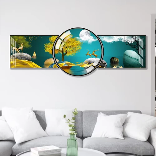 Tranh Tráng Gương Hươu Nai Cây Vàng Tài Lộc