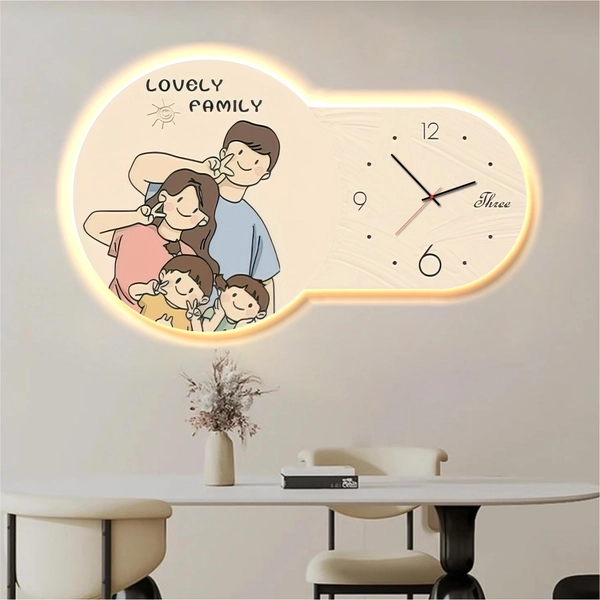 Tranh Đồng Hồ Đèn Led Tráng Gương Pha Lê Uv Gia Đình Hạnh Phúc