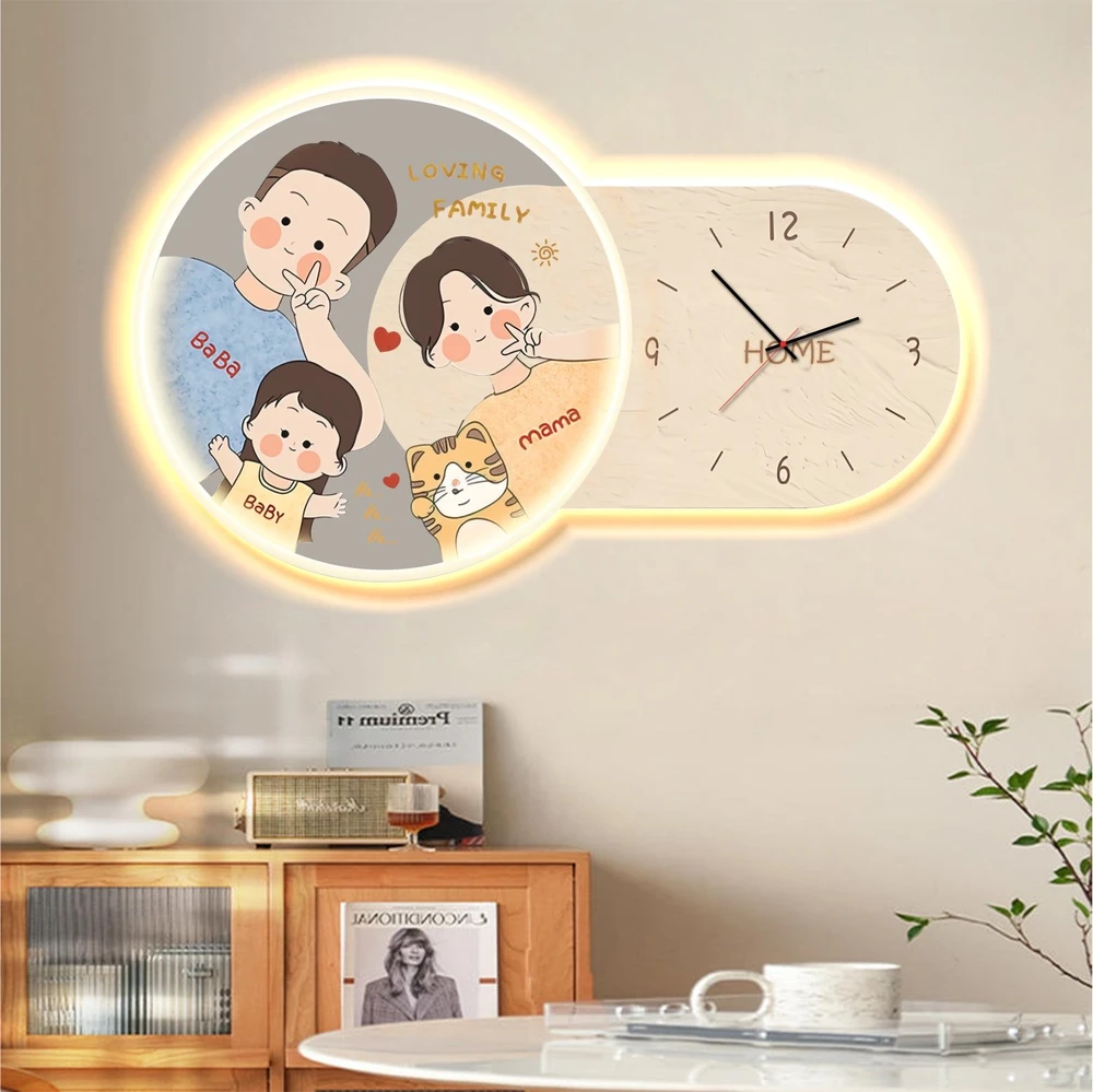 Tranh Đồng Hồ Đèn Led Tráng Gương Gia Đình Nhỏ 290