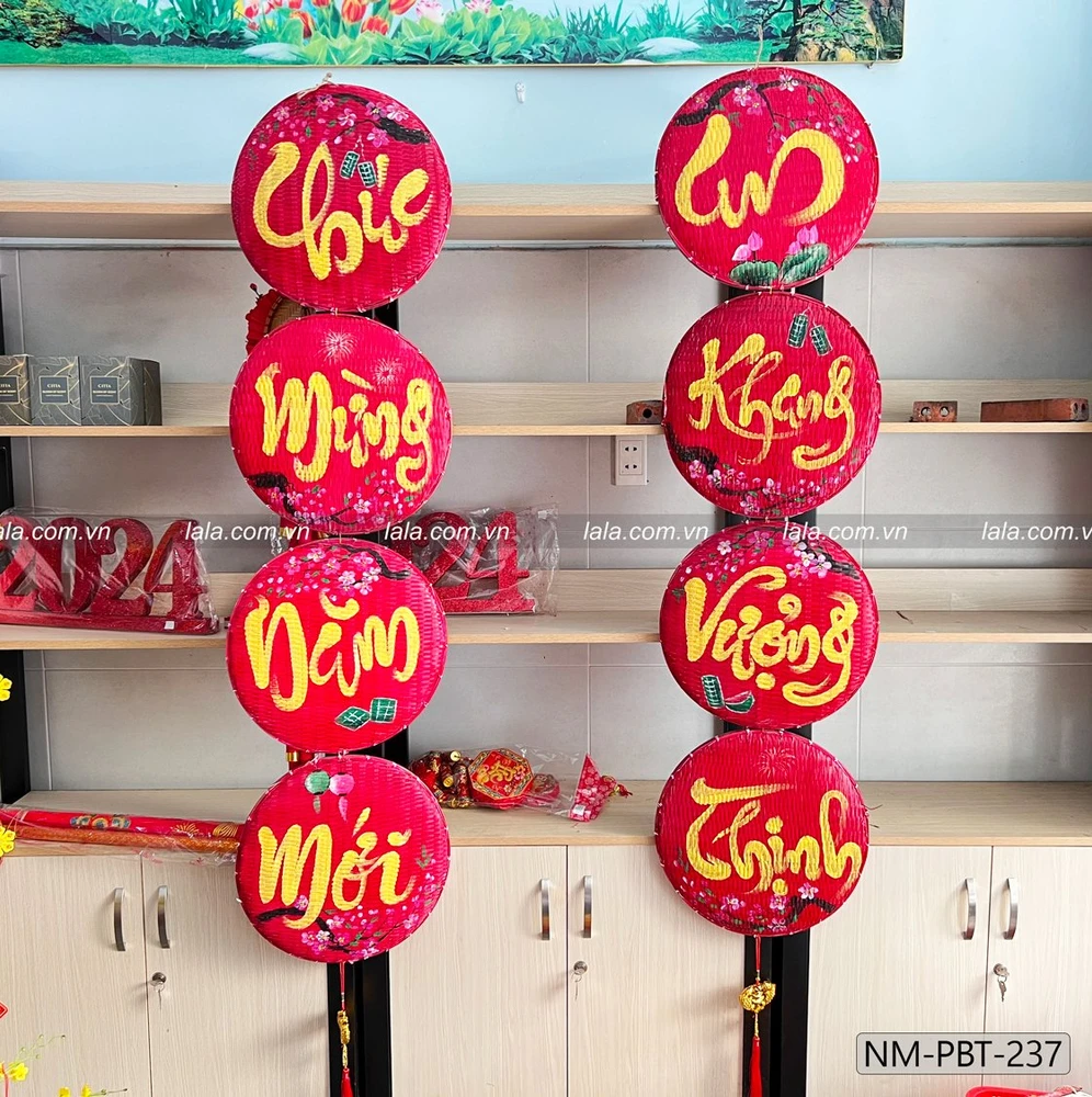 Combo cặp mẹt thư pháp đỏ câu chúc trang trí tết CMNM-AKTV mẫu 237