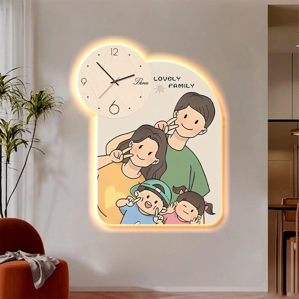 Tranh Đồng Hồ Đèn Led Tráng Gương Pha Lê Uv Gia đình mẫu 293
