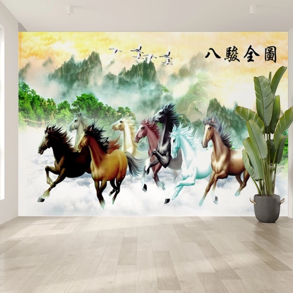 Tranh dán tường ngựa xuất hành trên núi