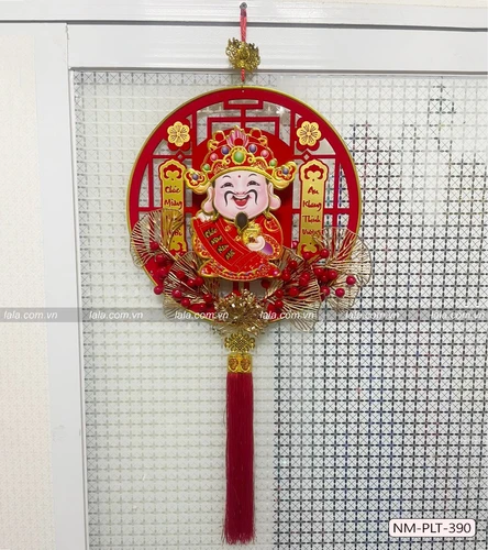 Liễn 40cm nhung đỏ thần tài đến tài lộc dồi dào treo cửa trang trí tết 390