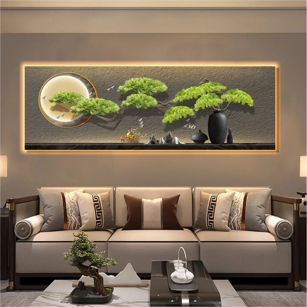 Tranh Đèn Led Tráng Gương Pha Lê Chậu Cây Bon Sai Nghệ Thuật