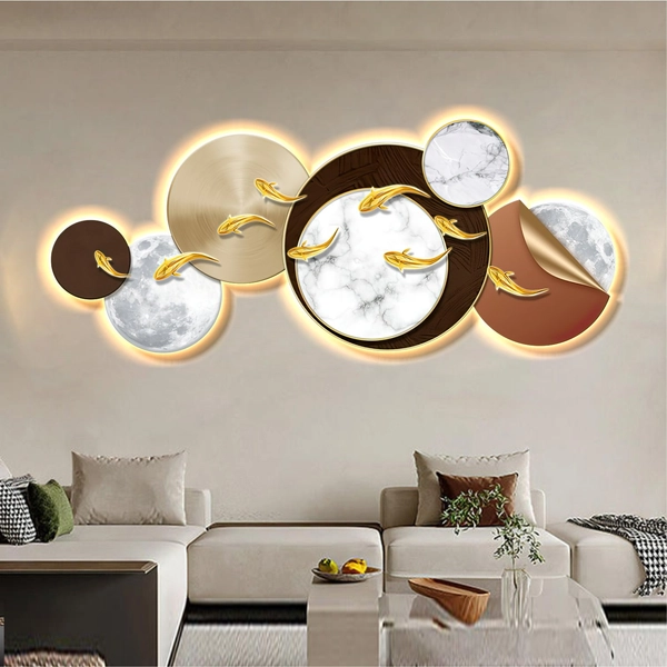 Tranh đèn LED tráng gương pha lê cao cấp Cá chép vàng may mắn