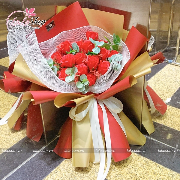 Bó hoa sáp thơm cao cấp 15 bông giấy gói 2 mặt mẫu 880