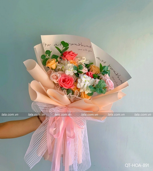 Bó hoa sáp Ký Ức Vẹn Nguyên sắc hồng cam mẫu 891