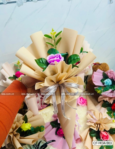 Bó 1 bông hoa sáp hình kem ốc quế giấy gấm xốp hàn quốc mẫu 903