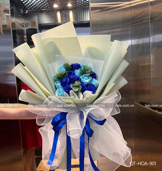 Bó hoa sáp thơm 15 bông giấy xốp gấm hàn quốc không nhăn mẫu 901