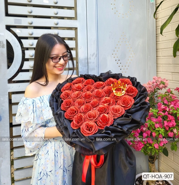 Bó hoa hồng nhũ kim tuyến 30 bông siêu thơm mẫu 907