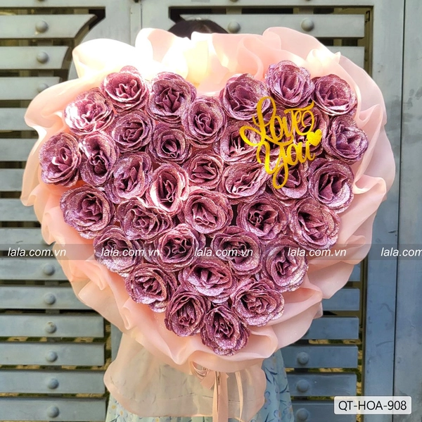 Bó kim tuyến hồng nude 35 bông voan 2 viền siêu thơm mẫu 908