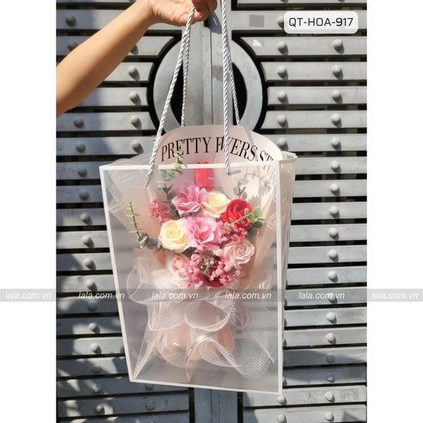 Túi quà tặng bó hoa sáp thơm mix hồng cá tính mẫu 917