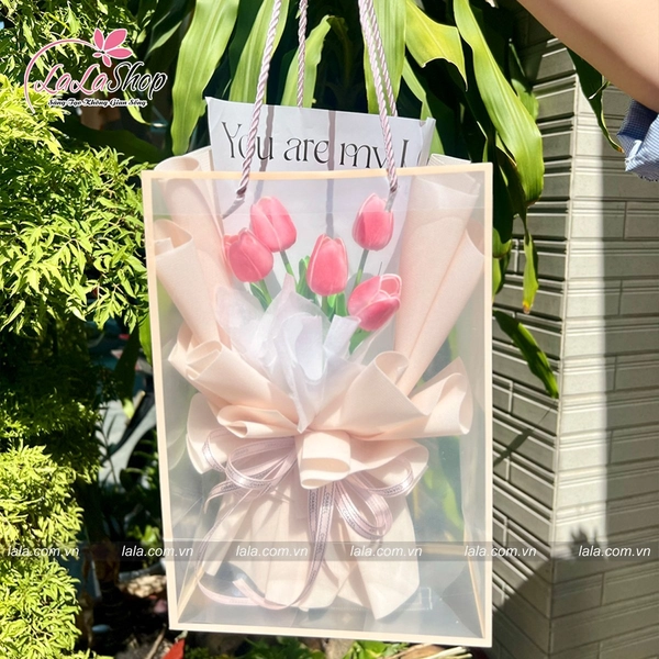 Túi quà tặng bó 5 bông tulip nhiều màu mẫu 921