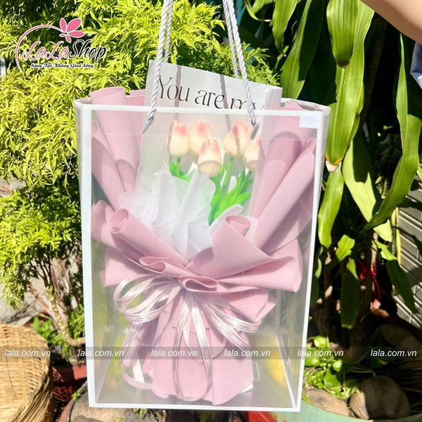 Túi quà tặng bó 5 bông tulip nhiều màu mẫu 921