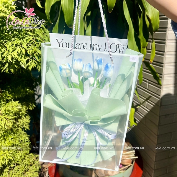 Túi quà tặng bó 5 bông tulip nhiều màu mẫu 921