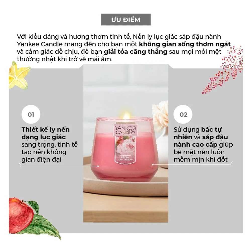 Hộp quà tặng nến thơm cao cấp Yankee FRESH CUT ROSES (MÀU HỒNG) 094