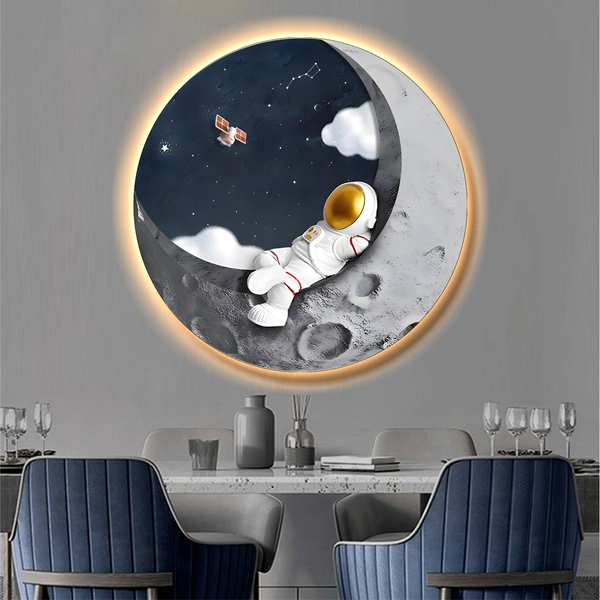 Tranh đèn LED treo tường phi hành gia nghe nhạc Lofi cực chill trên nữa vầng trăng khuyết