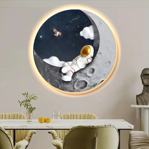 Tranh đèn LED treo tường phi hành gia nghe nhạc Lofi cực chill trên nữa vầng trăng khuyết