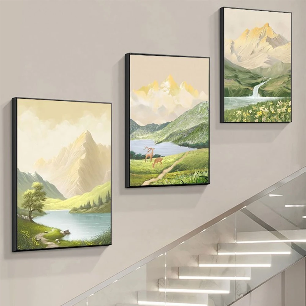 Tranh Treo Tường Phong Cảnh Thiên Nhiên Hươu Và Núi