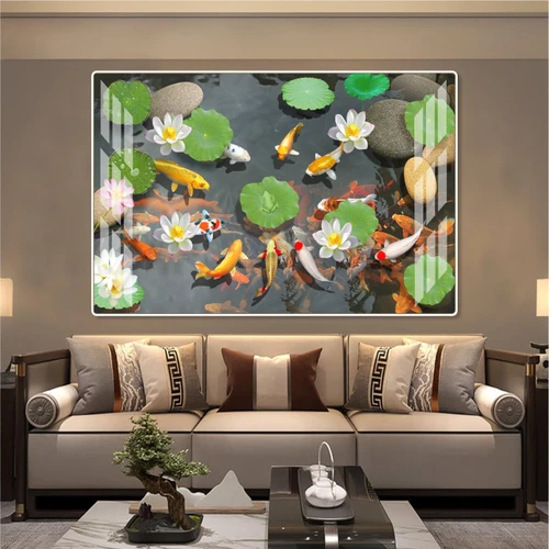 Tranh treo tường nghệ thuật cửu ngư quần hội tranh phong thủy phòng khách