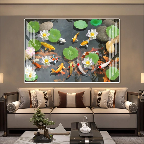 Tranh treo tường nghệ thuật cửu ngư quần hội tranh phong thủy phòng khách