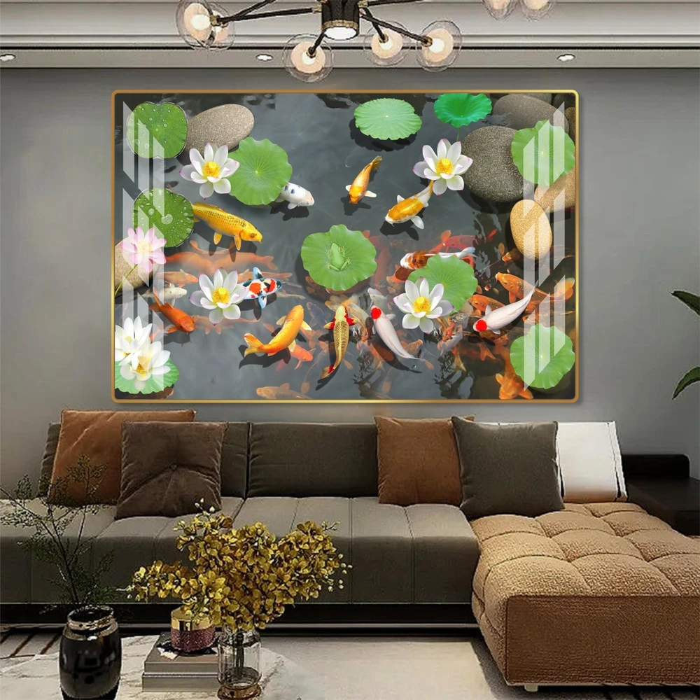 Tranh treo tường nghệ thuật cửu ngư quần hội tranh phong thủy phòng khách