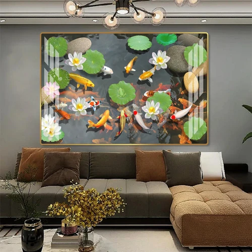 Tranh treo tường nghệ thuật cửu ngư quần hội tranh phong thủy phòng khách