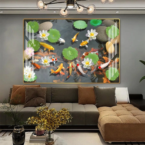 Tranh treo tường nghệ thuật cửu ngư quần hội tranh phong thủy phòng khách