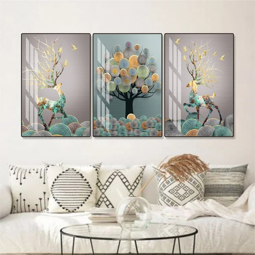 Tranh treo tường nghệ thuật hươu hoa tài lộc