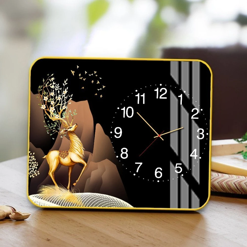 Tranh Đồng Hồ Để Bàn Hươu Vàng Sừng Hoa