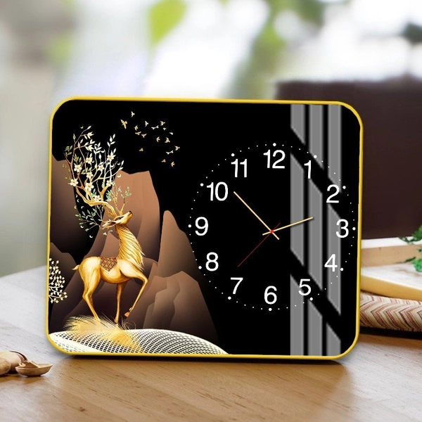 Tranh Đồng Hồ Để Bàn Hươu Vàng Sừng Hoa
