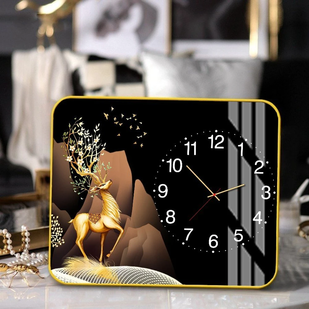 Tranh Đồng Hồ Để Bàn Hươu Vàng Sừng Hoa