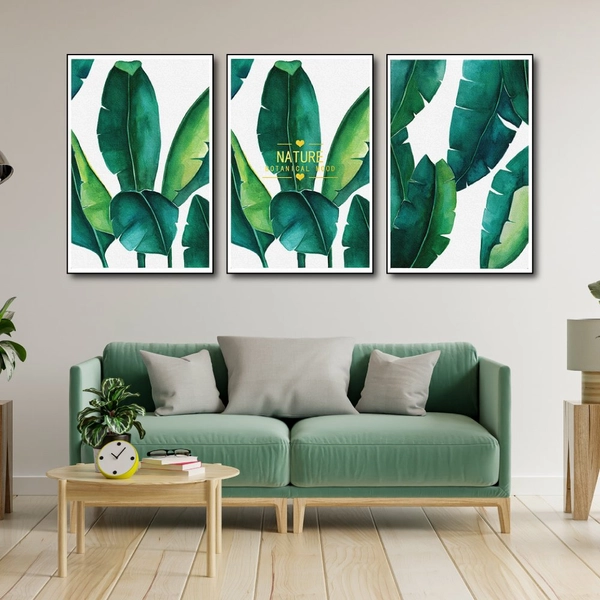 Tranh Treo Tường Bộ 3 Tấm Lá Xanh Thiên Nhiên Nghệ Thuật