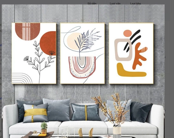 Bộ 3 Tấm Tranh Treo Tường Hoa Lá Trừu Tượng Nghệ Thuật